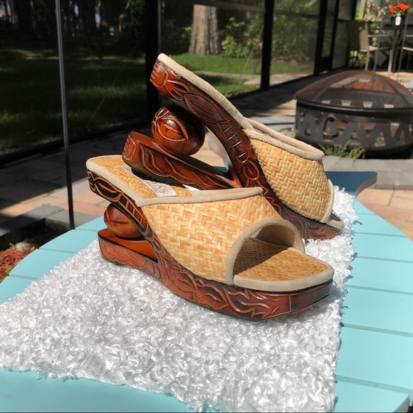 Shoes - Indonesian Wicker Platform Slides